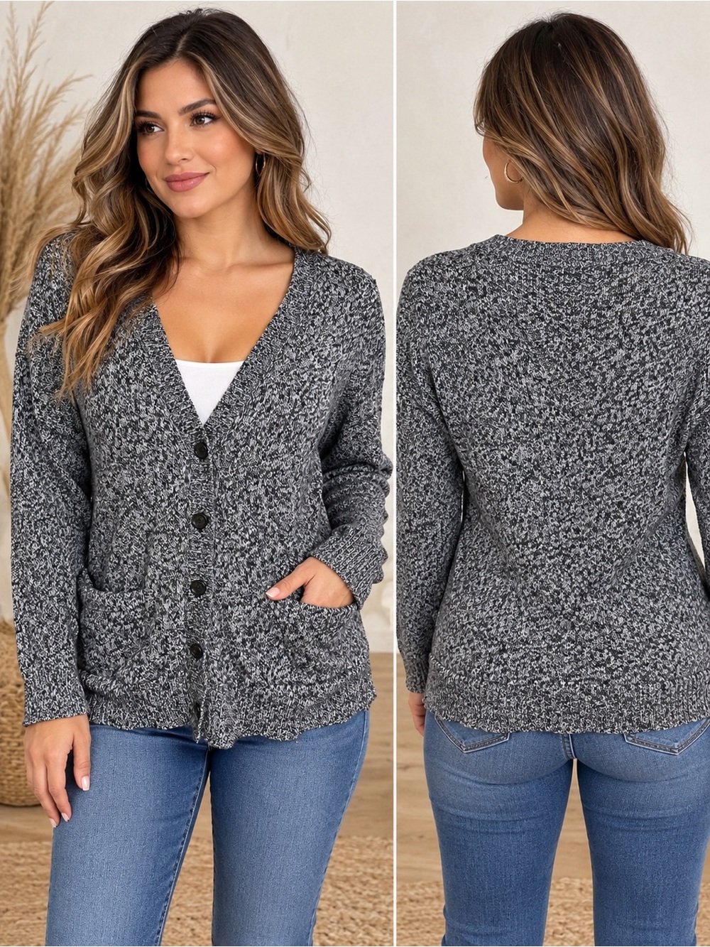 Madewell 1937 Gray Marled Knit Cardigan Sweater Size M Button Front Pockets